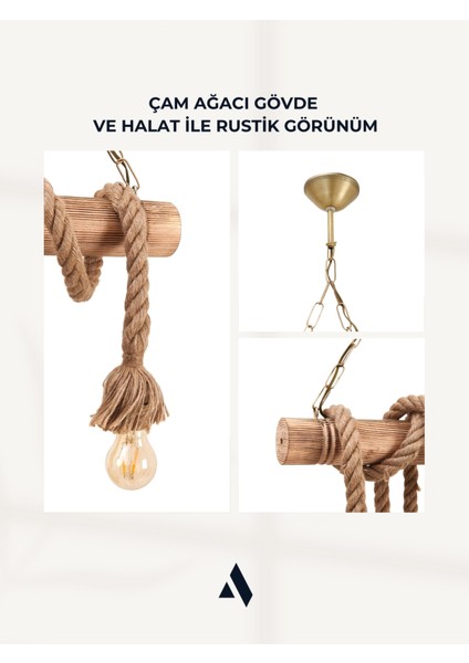 Cordela 4’lü Rustik Halatlı Ahşap Avize – Zincir Askılı, Otantik & Dekoratif Tasarım fırsatları