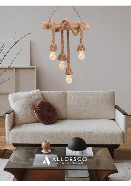 Cordela 4’lü Rustik Halatlı Ahşap Avize – Zincir Askılı, Otantik & Dekoratif Tasarım indirimleri