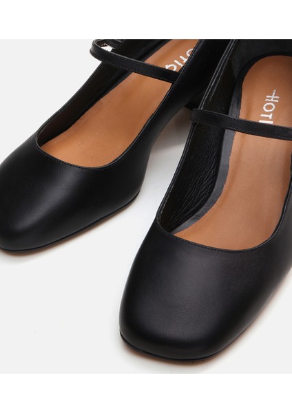 01Ayh291060A100 Mary Jane Deri Siyah Kadın Kalın Topuk