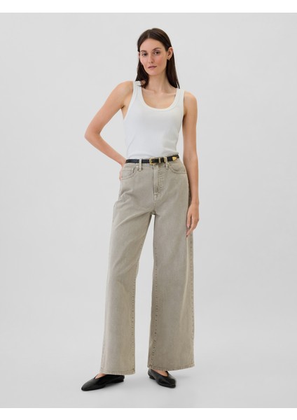 Kadın Gri High Rise Wide-Leg Jean Pantolon