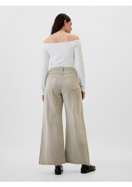 Kadın Gri High Rise Wide-Leg Jean Pantolon