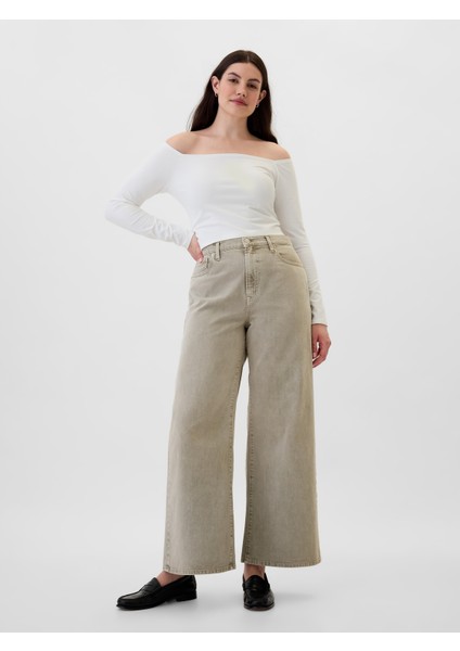 Kadın Gri High Rise Wide-Leg Jean Pantolon