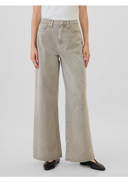 Kadın Gri High Rise Wide-Leg Jean Pantolon