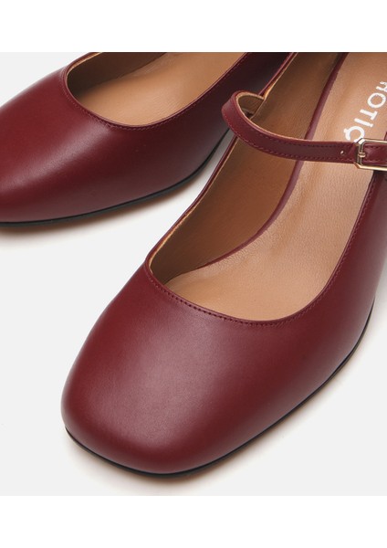 01AYH291060A780 MARY Jane Hakiki Deri Bordo Kadın Kalın Topuk