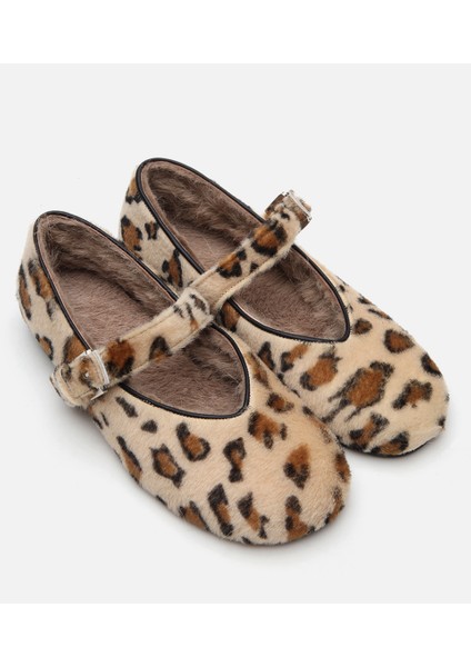 Kadın Deri Mary Jane Leopar Desenli Babet