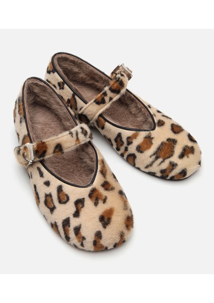 Kadın Deri Mary Jane Leopar Desenli Babet