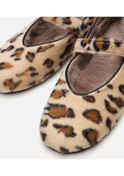 Kadın Deri Mary Jane Leopar Desenli Babet