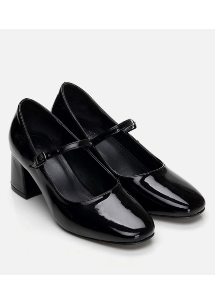 01AYH294510A100 MARY Jane Siyah Kadın Kalın Topuk