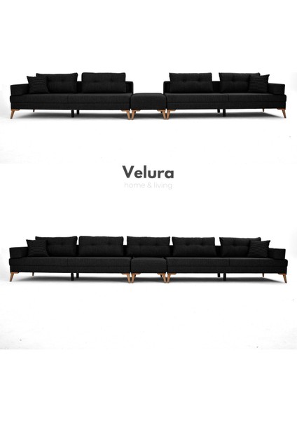 Zeri 3+3+3 Yataklı Puzzle Modüler U Köşe Koltuk Takımı & Puflu Köşe Takımı - Siyah 111 fiyatları