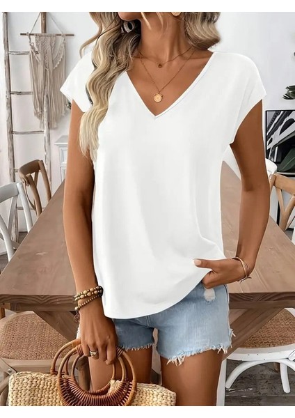 Eyesof Kadın Kısa Kollu V Yakalı Arkadan Kurdele Detaylı Viskon Bluz fiyatları