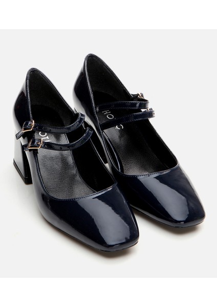 Kadın Mary Jane Lacivert Kalın Topuklu Ayakkabı