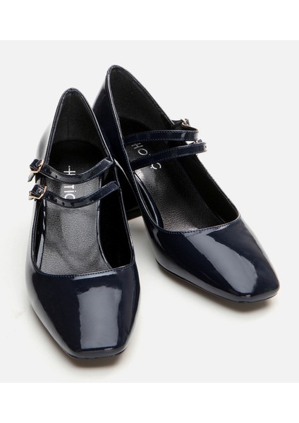 Kadın Mary Jane Lacivert Kalın Topuklu Ayakkabı