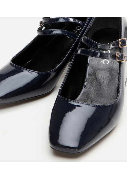 Kadın Mary Jane Lacivert Kalın Topuklu Ayakkabı