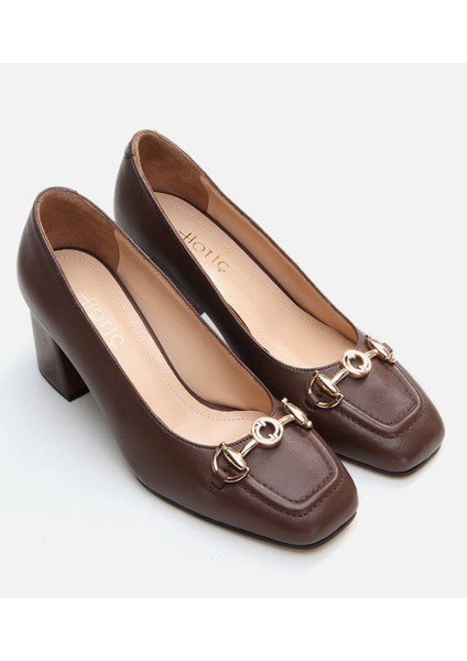 Kadın Deri Kahverengi Kalın Topuklu Ayakkabı