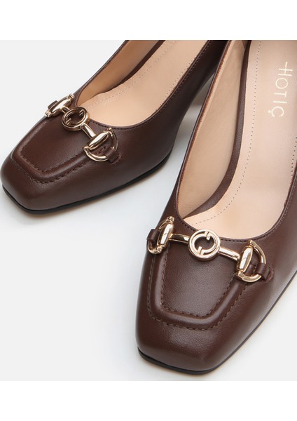 Kadın Deri Kahverengi Kalın Topuklu Ayakkabı