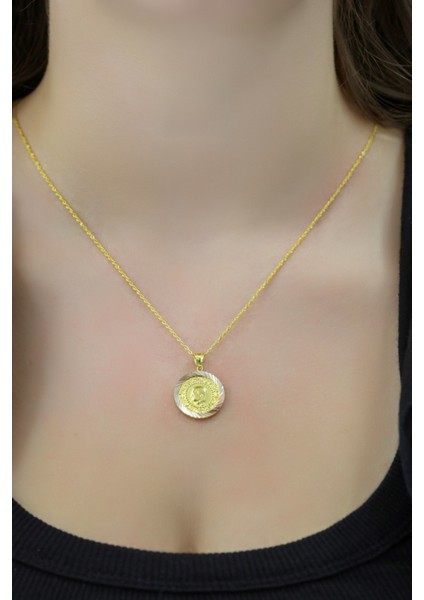 Çeyrek Altınlı Çerçeveli Halat Kolye 14 Ayar