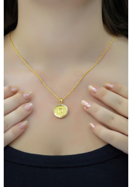 Çeyrek Altınlı Çerçeveli Halat Kolye 14 Ayar fiyatları