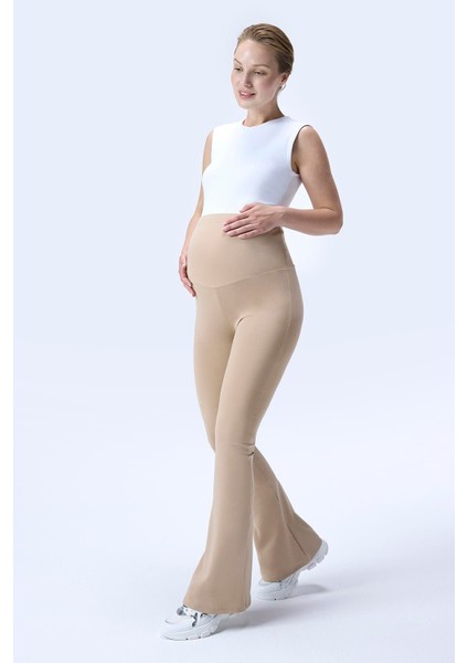 Imaj 436 Bej Renk Toparlayıcı ve Extra Esnek Etkili Yüksek Bel Ispanyol Paça Hamile Tayt