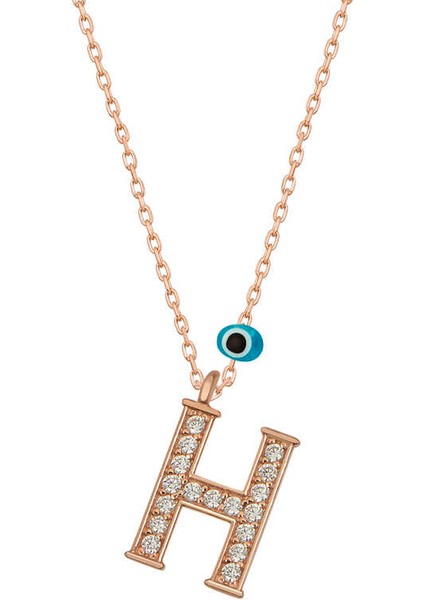 925 Ayar Gümüş Nazar Rose H Harfi Kadın Gümüş Kolye (BC-6214D1)