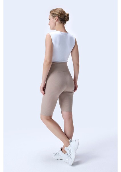 364 Bej Renk Fitilli Toparlayıcı ve Extra Esnek Etkili Yüksek Bel Hamile Tayt indirimleri