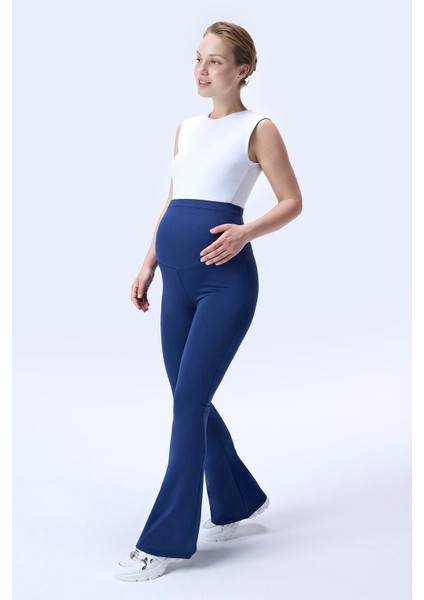 Imaj 436 Lacivert Renk Toparlayıcı ve Extra Esnek Etkili Yüksek Bel Ispanyol Paça Hamile Tayt
