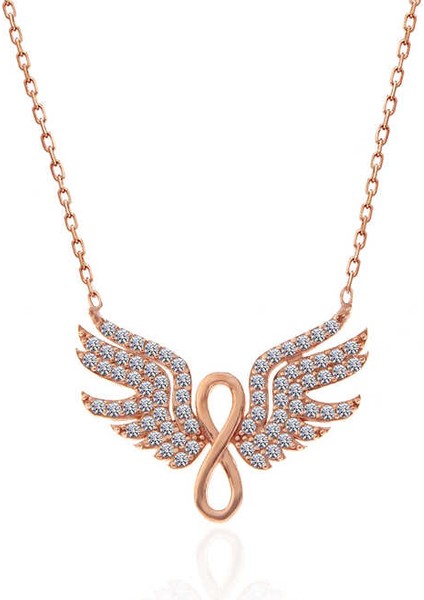 925 Ayar Gümüş Rose Melek Kanadı Sonsuzluk Kadın Kolye (BC-9E5CF9) fiyatları
