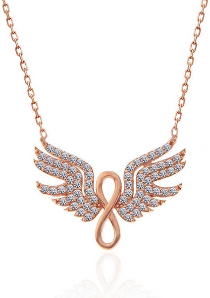925 Ayar Gümüş Rose Melek Kanadı Sonsuzluk Kadın Kolye (BC-9E5CF9) modelleri