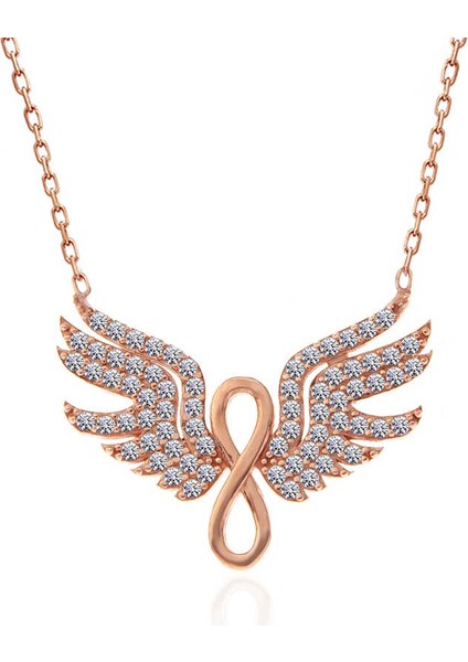 925 Ayar Gümüş Rose Melek Kanadı Sonsuzluk Kadın Kolye (BC-9E5CF9) indirimleri