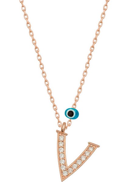 925 Ayar Gümüş Nazar Rose V Harfi Kadın Gümüş Kolye (BC-83B257)