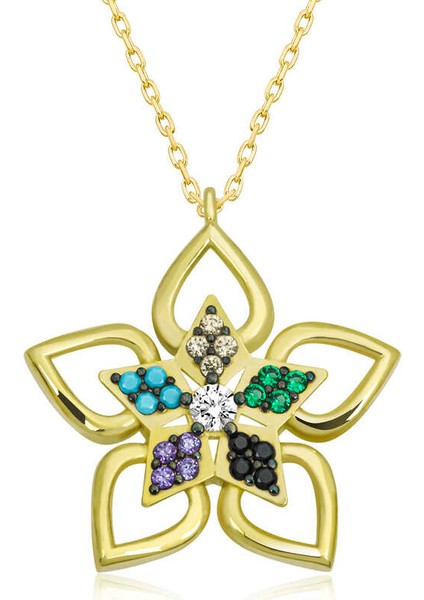 ​gümüş Gold Renkli Taşlı Çiçek Kadın Kolye (BC-6991D1) fiyatları