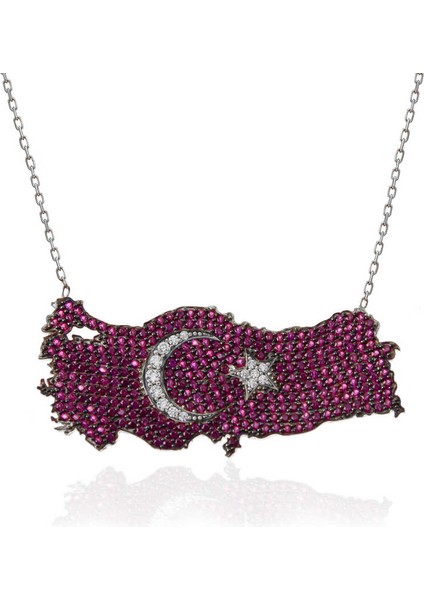 925 Ayar Gümüş Ay Yıldız Türkiye Haritası Kadın Kolye (BC-83A5B1) fırsatları