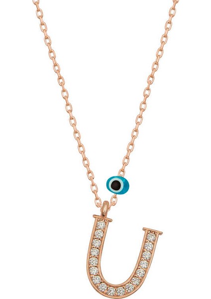 925 Ayar Gümüş Nazar Rose U Harfi Kadın Gümüş Kolye (BC-D535C6)