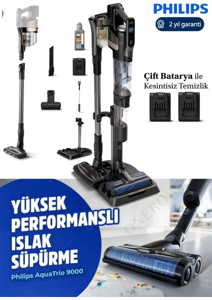 Kendini Temizleyen Yüksek Performanslı 9000 Serisi Aqua Trio Islak & Kuru ve Mop Dikey Süpürge Çift Bataryalı