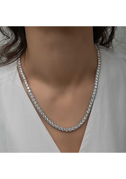 Gümüş 3 mm Beyaz Taşlı Su Yolu Kadın Kolye (BC-956E8A) fırsatları