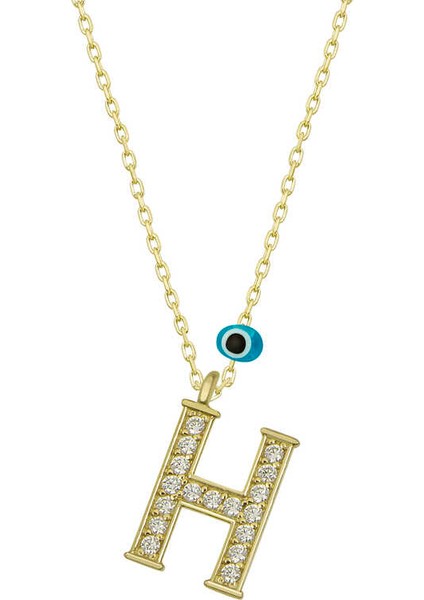 925 Ayar Gümüş Nazar Gold H Harfi Kadın Gümüş Kolye (BC-5295D6)