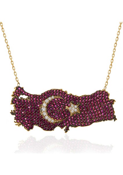 925 Ayar Gümüş Gold Ay Yıldız Türkiye Haritası Kadın Kolye (BC-F3AFEB) fırsatları