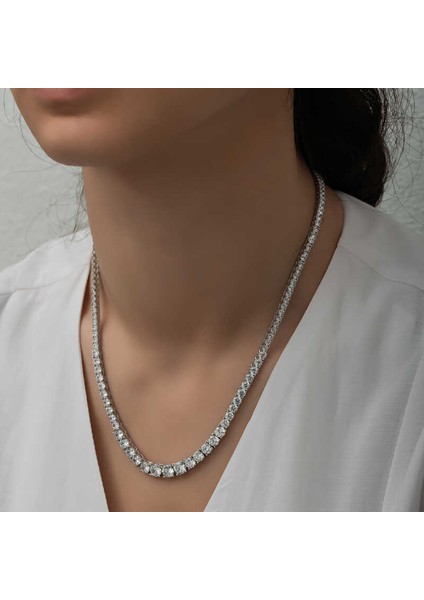 Gümüş Süzme Beyaz Taşlı Su Yolu Kadın Kolye (BC-0902F0) modelleri