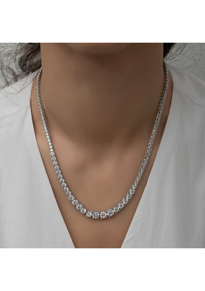 Gümüş Süzme Beyaz Taşlı Su Yolu Kadın Kolye (BC-0902F0) indirimleri