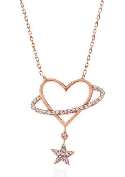925 Ayar Gümüş Rose Kalp Yıldız Kadın Kolye (BC-7C99F0) fiyatları