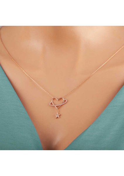 925 Ayar Gümüş Rose Kalp Yıldız Kadın Kolye (BC-7C99F0) fırsatları