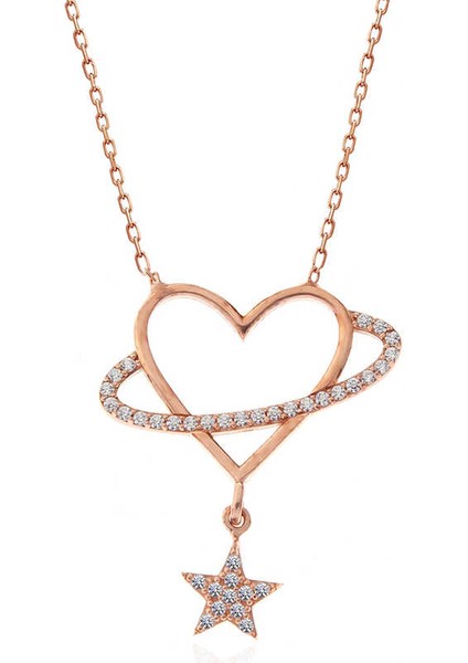 925 Ayar Gümüş Rose Kalp Yıldız Kadın Kolye (BC-7C99F0) indirimleri