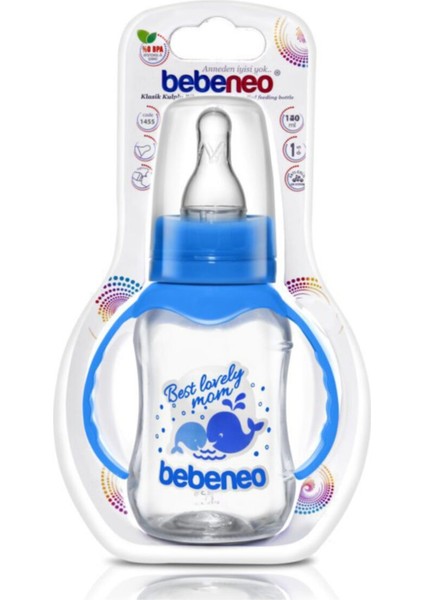 Mavi Renkli, Şık ve Kullanışlı Kulplu Cam Biberon, 120 Ml, Hijyenik ve Dayanıklı. fiyatları