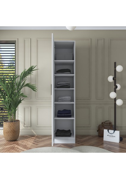 BA138 Gardırop Tek Kapaklı Çok Raflı Seyyar Raflı Elbise Dolabı Beyaz fırsatları