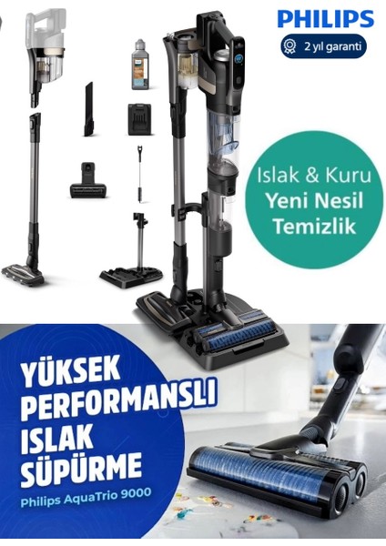 9000 Serisi Islak & Kuru ve Mop Özellikli Hibrit Güç Motorlu Premium Kablosuz Dikey Süpürge