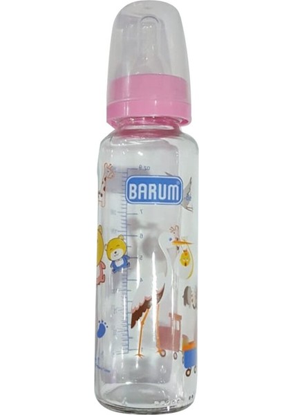 Pembe Cam Leylekli Teren Desenli Bebek Biberon 250 ml