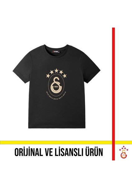 Lisanslı 2025 Şampiyonluk Logolu Özel Siyah Çocuk T-Shirt
