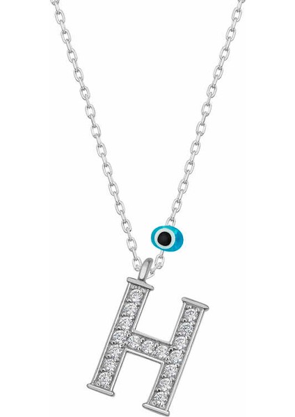 925 Ayar Gümüş Nazar Rodyum H Harfi Kadın Gümüş Kolye (BC-67E5F8)