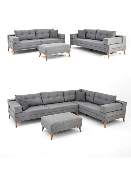 Zeri 3+3+3 Yataklı Puzzle Modüler U Köşe Koltuk Takımı & Puflu Köşe Takımı - Koyu Kahve 169 indirimleri