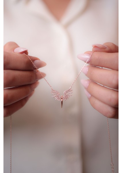 925 Ayar Gümüş Rose Renk Mikal Kadın Gümüş Kolye (40+5cm) (Büyük) modelleri