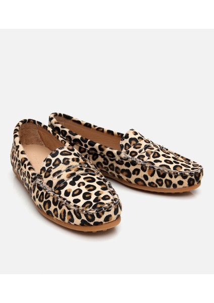 01AYH303610A133 KADIN Deri Siyah Leopar Desenli Günlük Loafer